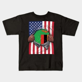 Zambia Flag American Flag Ripped - Gift for Zambian From Zambia Kids T-Shirt